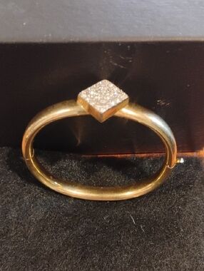 Gold Tone Pavé Square Accent Bangle Bracelet